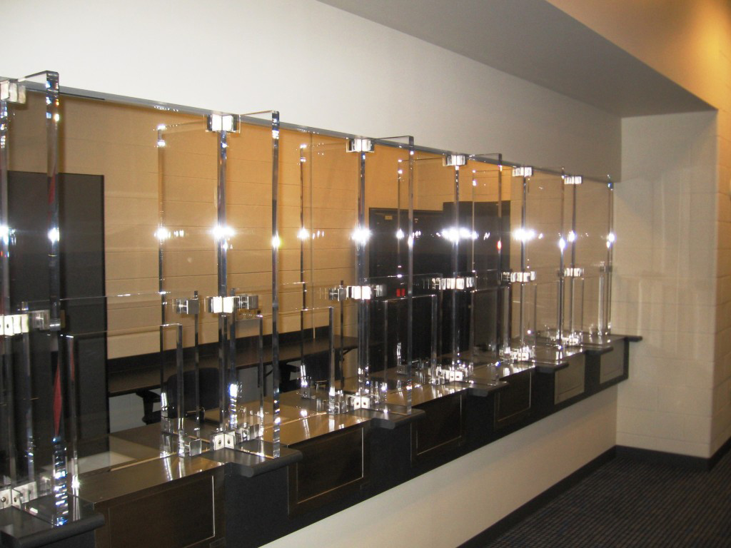 Lucas Oil Stadium bathroom mirror and glass installation